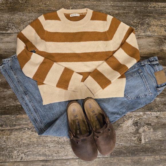 Active USA Other - Active USA Tan and Brown Striped Crewneck Sweater
